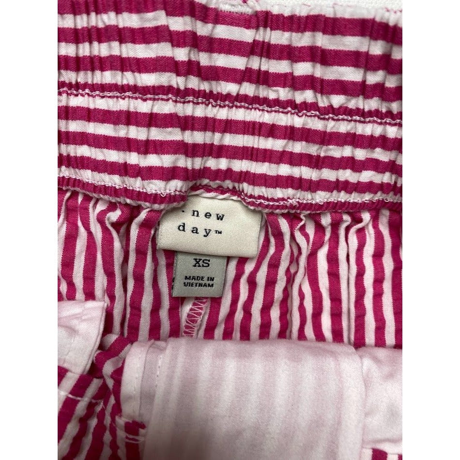 High Rise Belted Shorts Medium Pink White Striped