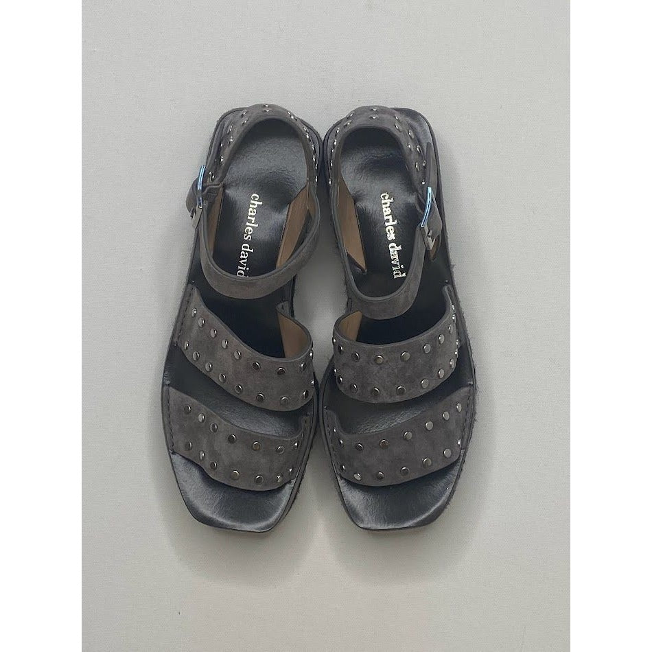 Charles David Espadrille Platform Sandals 5.5 Black Gray