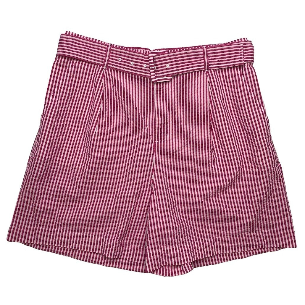 High Rise Belted Shorts XL Pink White Striped