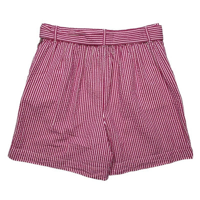 High Rise Belted Shorts Medium Pink White Striped