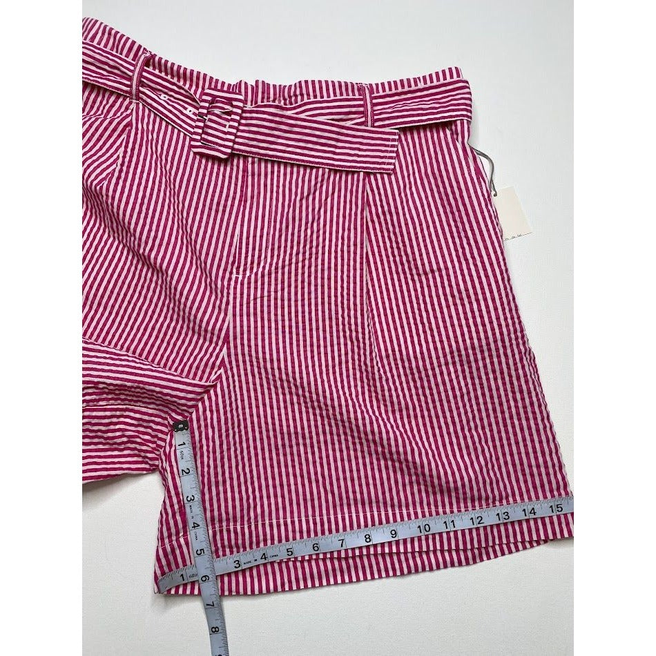 High Rise Belted Shorts XXL Pink White Striped