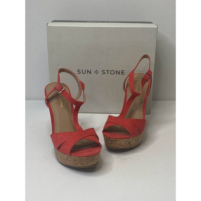 Sun + Stone Platform Cork Dress Sandal 8.5 Coral