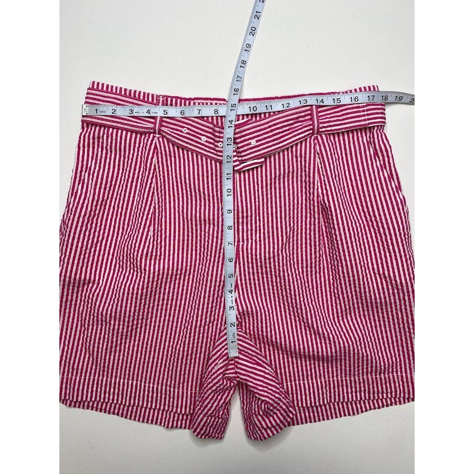 High Rise Belted Shorts XL Pink White Striped