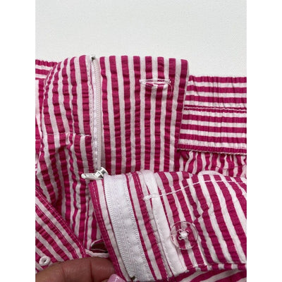 High Rise Belted Shorts XL Pink White Striped