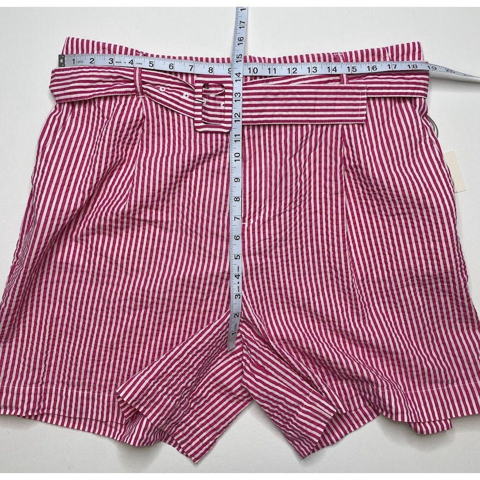 High Rise Belted Shorts XXL Pink White Striped