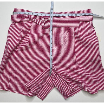 High Rise Belted Shorts XXL Pink White Striped