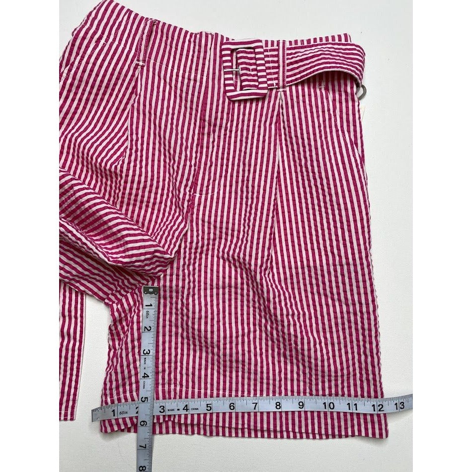 High Rise Belted Shorts Medium Pink White Striped