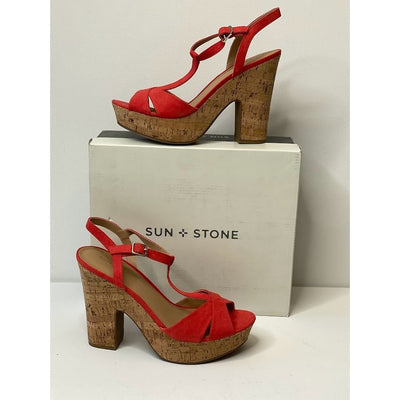 Sun + Stone Platform Cork Sandal 8 Coral