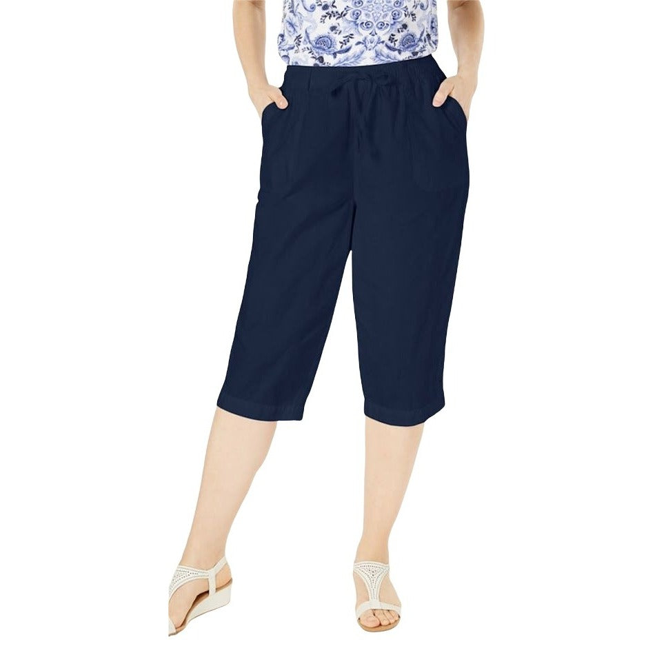 Karen Scott Cropped Skimmer Pant Small Navy Blue