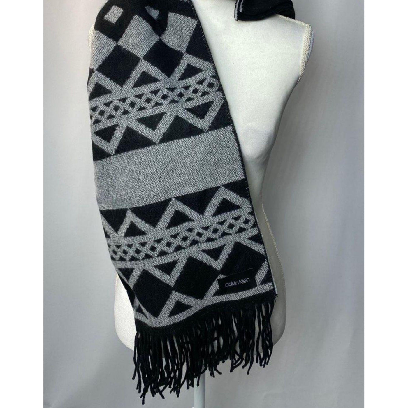 Calvin Klein Blanket Scarf Black Gray Fair Isle