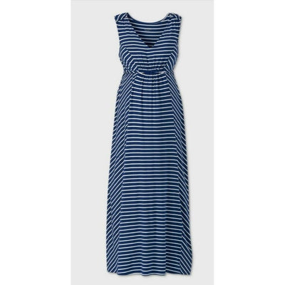 Isabel Maternity Maxi Dress Blue White Stripe XS