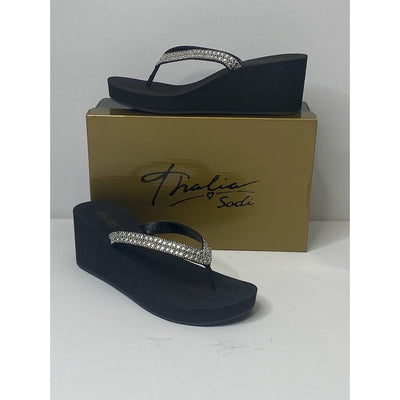 Thalia Sodi Flip Flop Wedge Sandals 10 Black