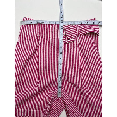 High Rise Belted Shorts Medium Pink White Striped