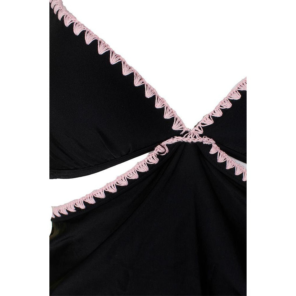 Hula Honey Black Pink Halter Tankini Swim Top S