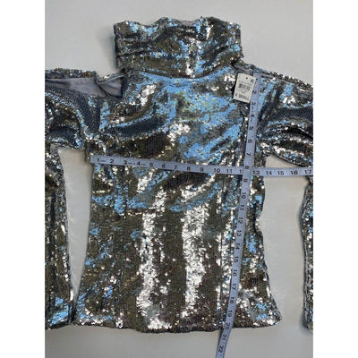 INC Cold-Shoulder Blouse XS Silver Sequins Sparkle