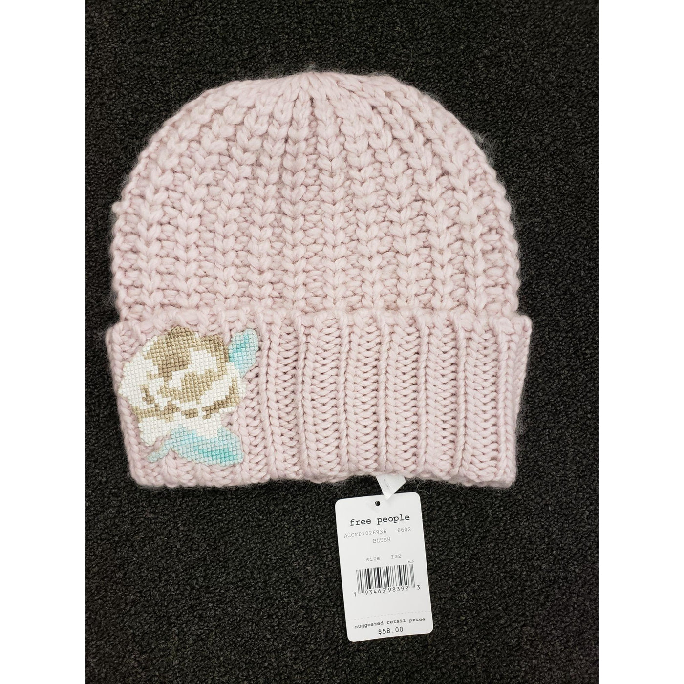 Free People Beanie Hat Flower Embroidered