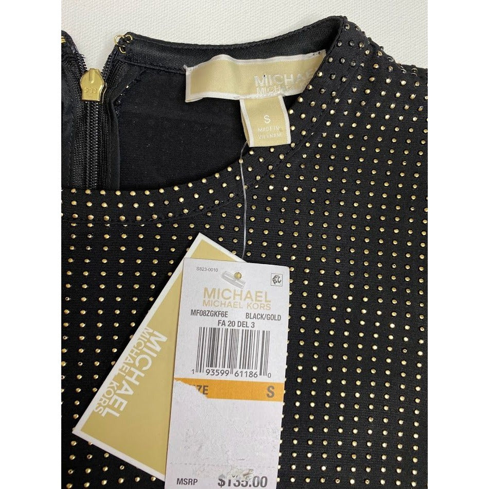 Michael Kors Shift Dress Small Black Gold Metallic Dot Accent