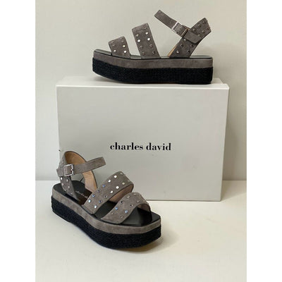 Charles David Espadrille Platform Sandals 5.5 Black Gray