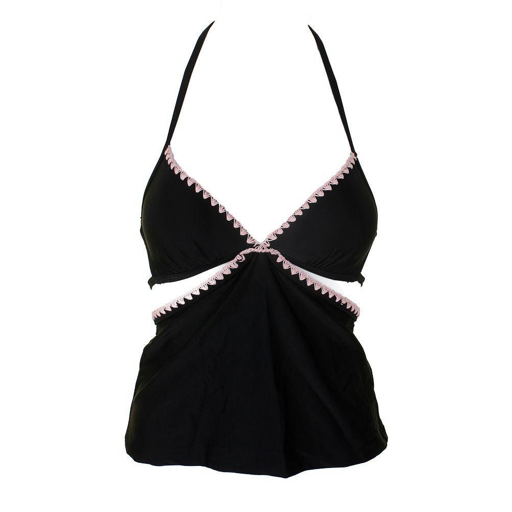 Hula Honey Black Pink Halter Tankini Swim Top S