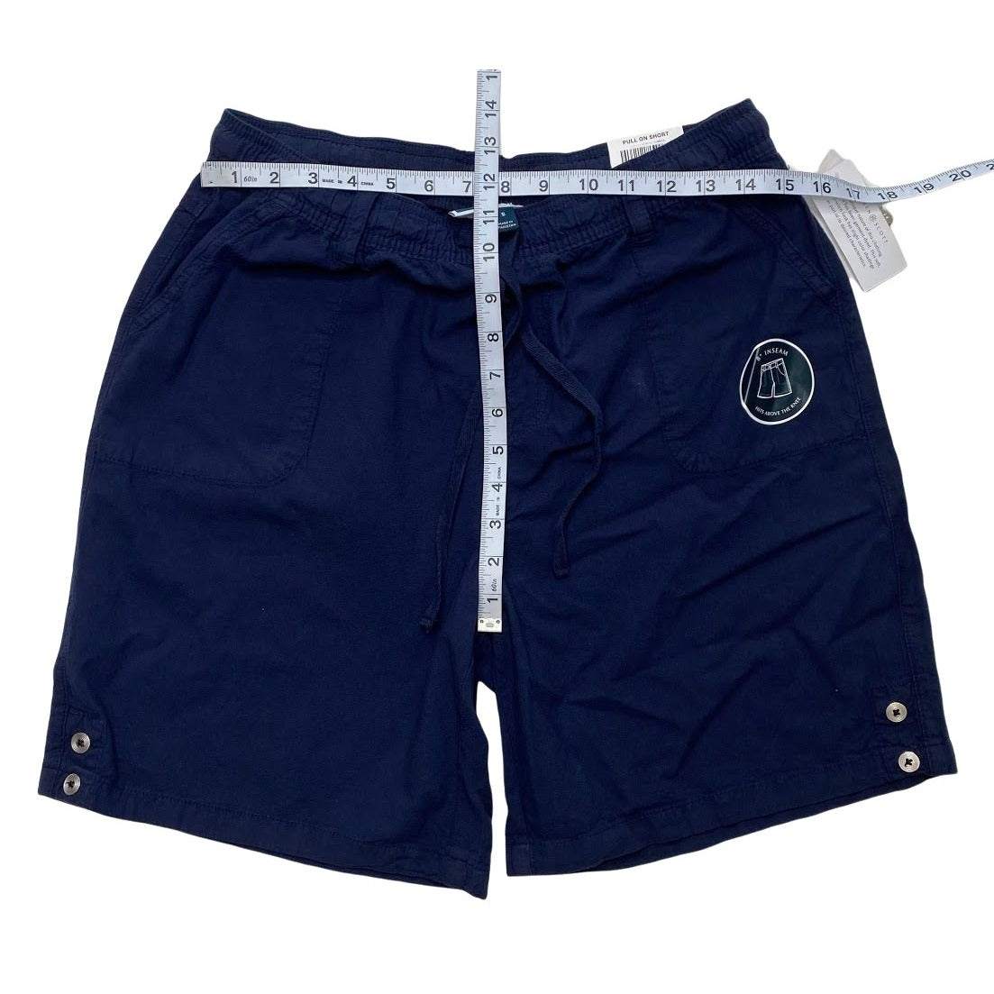 Karen Scott Drawstring Shorts Small Navy Blue Comfort Waist