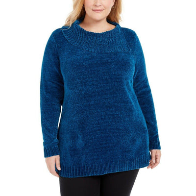 Karen Scott Chenille Sweater 3X Aqua Blue