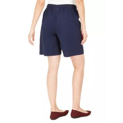 Karen Scott Drawstring Shorts Small Navy Blue Comfort Waist