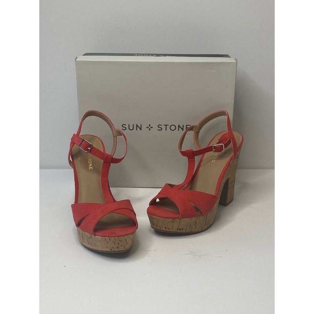 Sun + Stone Platform Cork Sandal 8 Coral