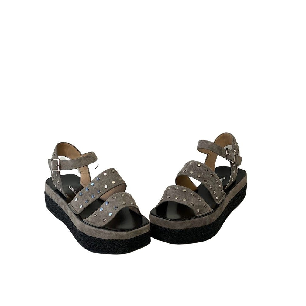 Charles David Espadrille Platform Sandals 5.5 Black Gray