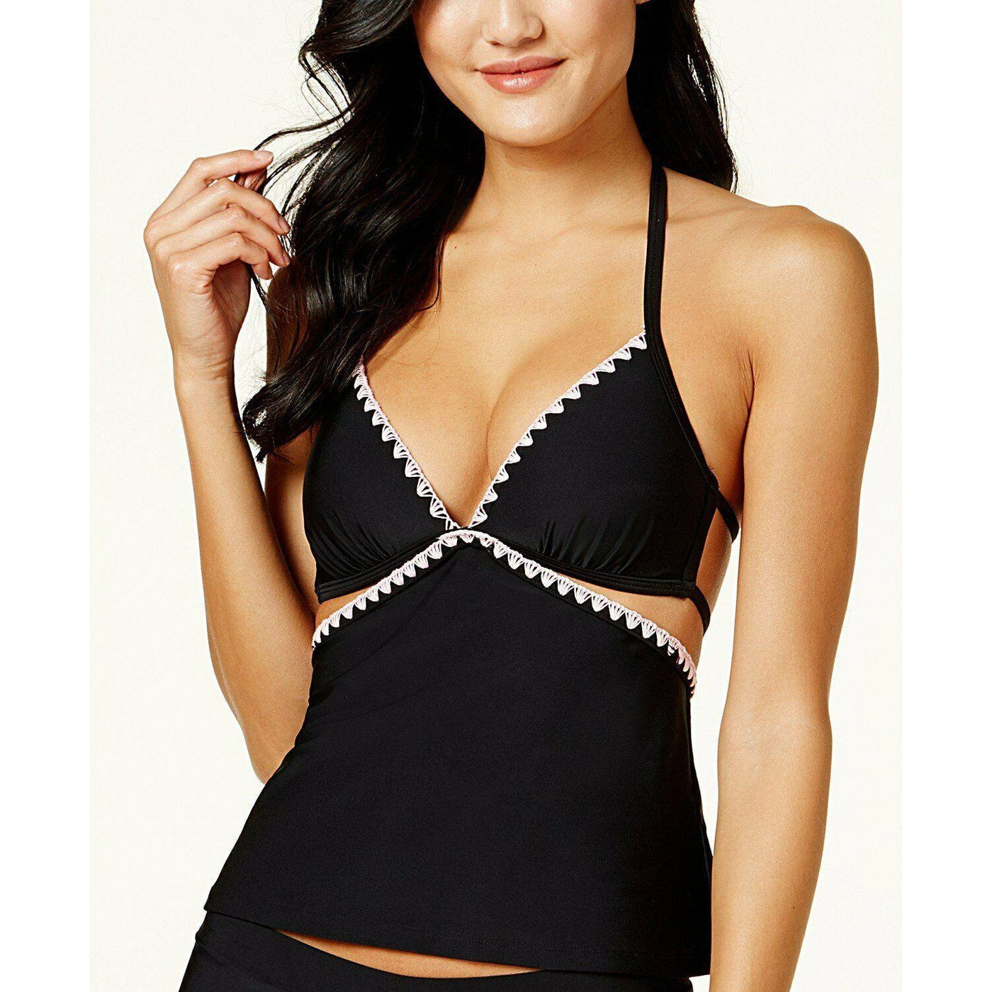 Hula Honey Black Pink Halter Tankini Swim Top S