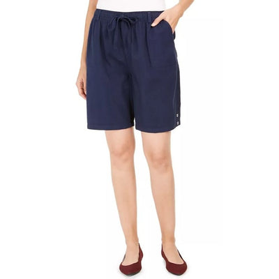 Karen Scott Drawstring Shorts Small Navy Blue Comfort Waist