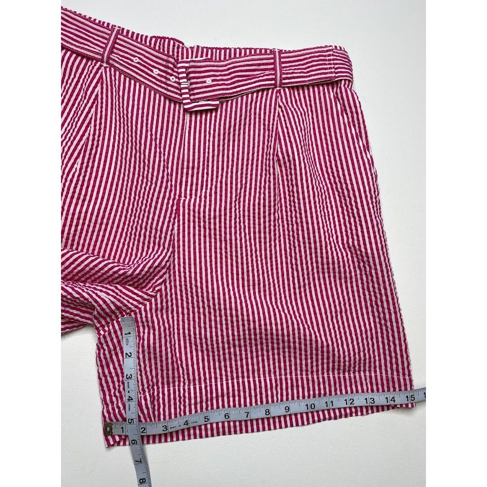 High Rise Belted Shorts XL Pink White Striped